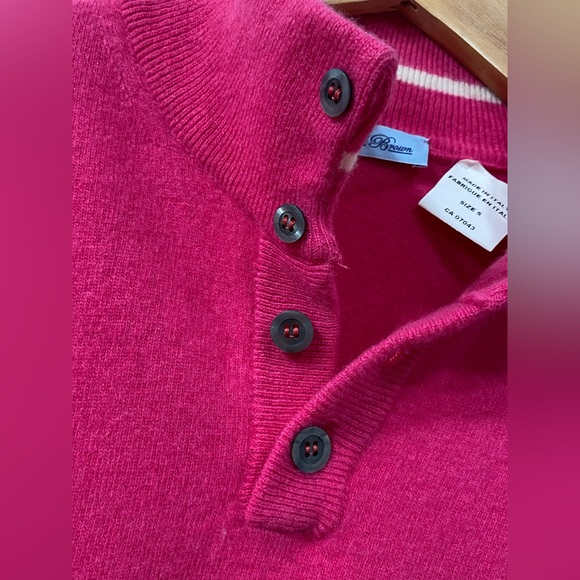 Vintage David Brown Wool Quarter Buttoned Mock Neck in Pink Oversized size S - Picture 9 of 11